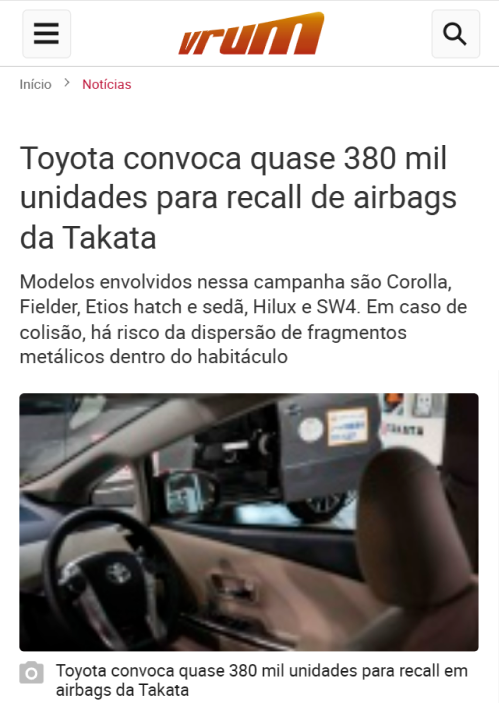Noticia: 'Fabricante de airbags Takata declara falência'