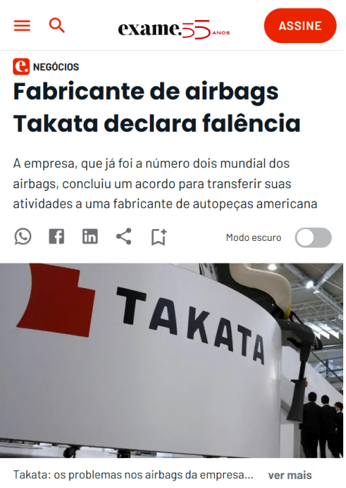Noticia: 'Airbags da Takata: entenda o recall que já matou no Brasil - Leia mais em https://autopapo.uol.com.br/noticia/recall-takata-airbag/'